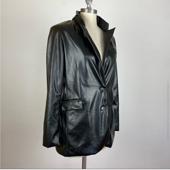 Joie Black Faux Leather Blazer - Picture 1 of 6
